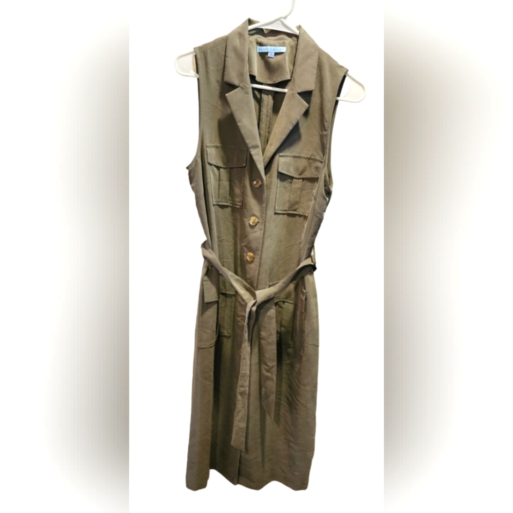 Antonio Melani olive green button down belted dress, size 10